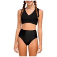 thumbnail image 1 of Girls Swimsuits 2 Piece Sporty Bikini Set Solid Color Kids Bathing Suit Adjustable Strap Summer Beach Swimwear with Chest Pad Size 3-15 Years Black, 1 of 7