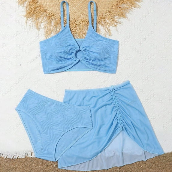 Girls Swimsuits 3 Piece Swimsuit with Beach Skirt Girls Swim Suit for Kids 6-7 Years