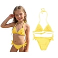 thumbnail image 1 of Girls Swimsuits Backless Halter Two Piece Girl Bathing Suit with Solid Color Swimsuit Kids 7-8 Years, 1 of 7
