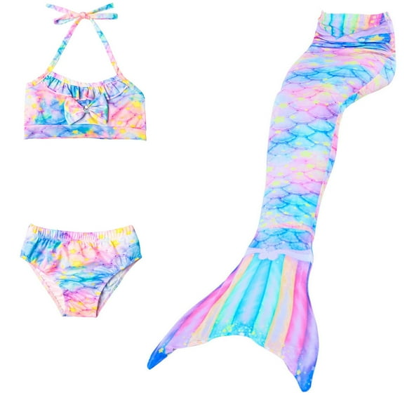 Girls Swimsuits Bathing Suits Baby Sleeveless Slip Colorful Gradient Mermaid Bikinis Set Tail Fish Scale Set Leisure Kid Rash Guard 3-4 T