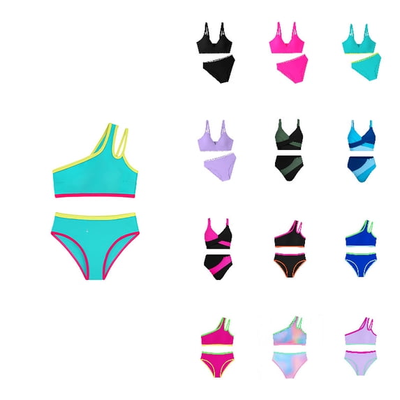 Girls Swimsuits Bikini Set 2 Pieces Color Block Bikini with Adjustable Shoulder Strap Girls Bathing Suit Bikini for 15-16 Years