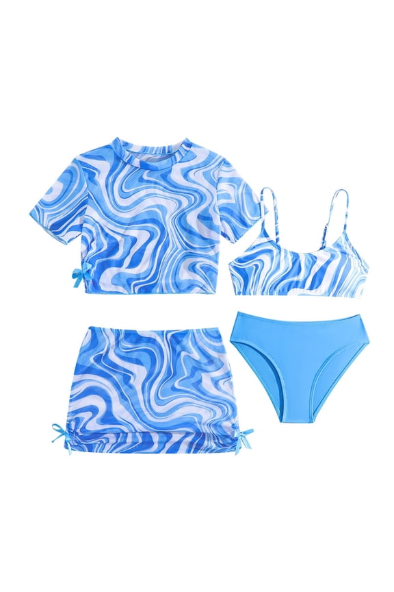 Girls Swimsuits Bikini Set 5 9 Years Old Kids Beach Swim Suit Summer Pool Party Outfit Toddler Two Piece Bathing Suit Swimwear Sky Blue
