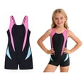 thumbnail image 1 of Girls Swimsuits Boyleg 1 Piece Bathing Suit Quick Dry Swimwear with Solid Color Girls' Swimwear 5-6 Years, 1 of 5