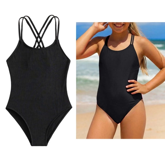 Girls Swimsuits Crossback 1 Piece Bathing Suit Quick Dry Beach Swimwear with Adjustable Straps Girls Bathing Suits Size 9-10 Years