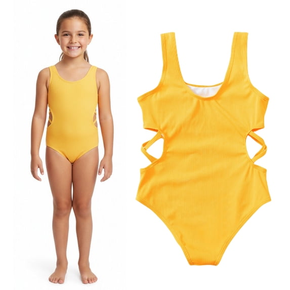 Girls Swimsuits Cut Out 1-Piece Bathing Suits Quick Dry Summer Swimwear with Solid Color for Beach Pool 9-10 Years