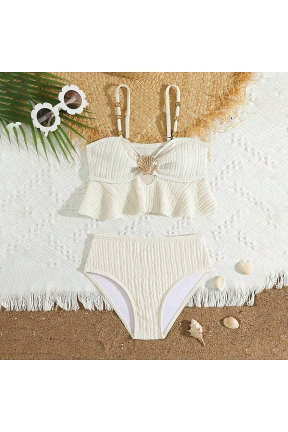 Girls Swimsuits Cute Shell Print Ruffled Bikini Set Two Piece Beach Swimsuit Summer Size 4-5Y