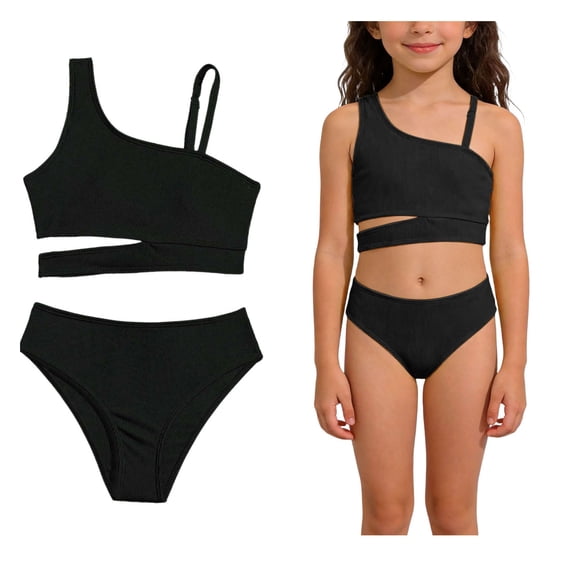 Girls Swimsuits Cutout 2 Piece Bathing Suits with Chest Pad Swim Suits for Tweens 10-11 Years
