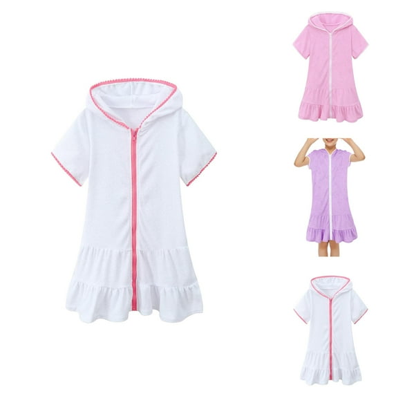 Girls Swimsuits Girls Bathing Suits Girls Dresses for Pool Little Girls Swim Cover Up Zip Front Hooded Beach Bathrobe Absorbent Bathing Suit Dress