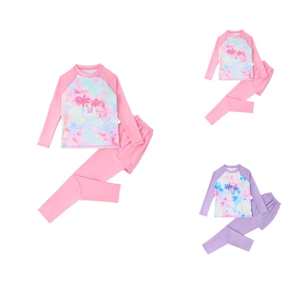 Girls Swimsuits Girls Bathing Suits Girls Swimwear for Kids Two-Piece Rash Guard Set with Long-Sleeve Shirt and Swim Trunks for Girls Protective Swimwear Comfortable Quick-Dry Beachwear
