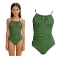 thumbnail image 1 of Girls Swimsuits Halter 1 Piece Swimming Suits Quick Dry Summer Swimwear Ruched Girls' Swimwear 6-7 Years, 1 of 5
