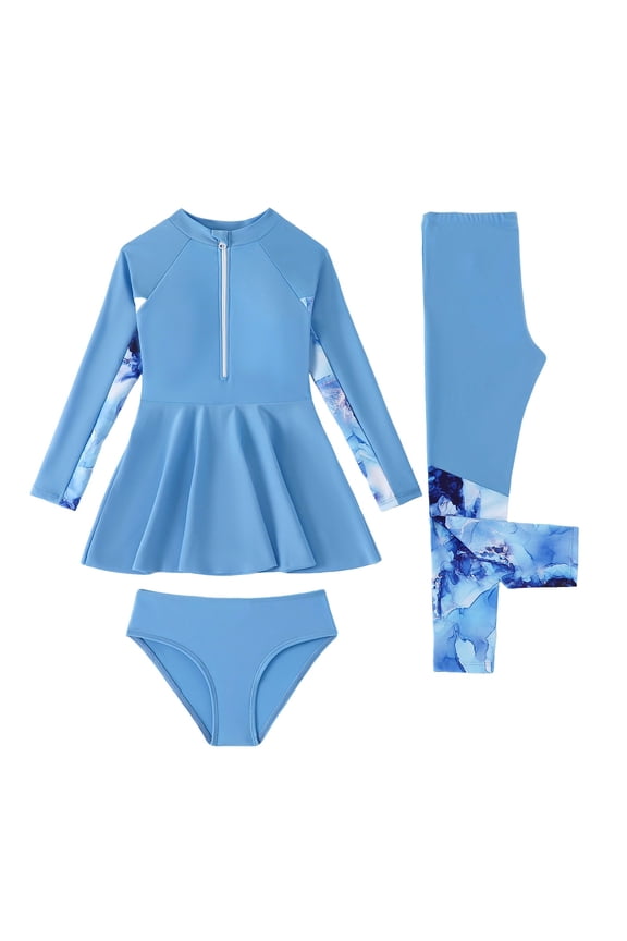 Girls Swimsuits Long Sleeve Rash Guard 2 Pcs With Shorts Sun Surfing Pool Swimming Suit