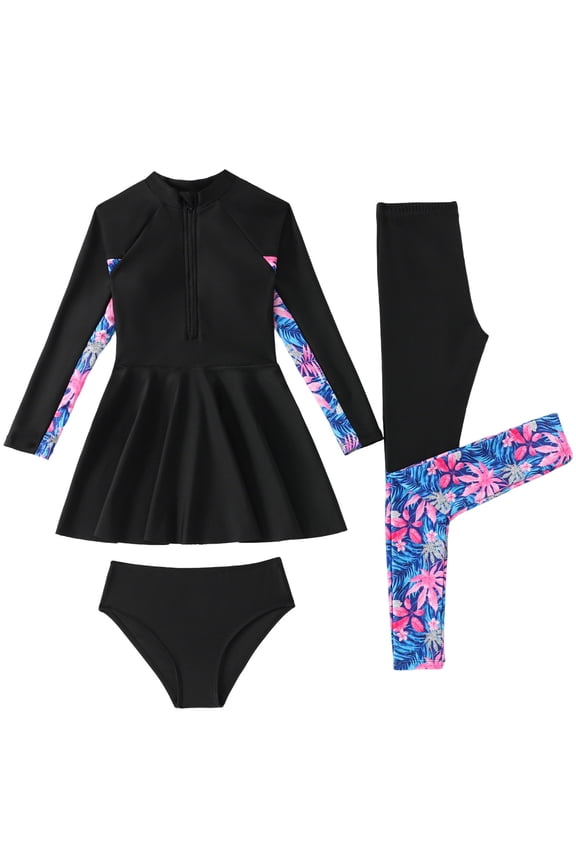 Girls Swimsuits Long Sleeve Rash Guard 2 Pcs With Shorts Sun Surfing Pool Swimming Suit