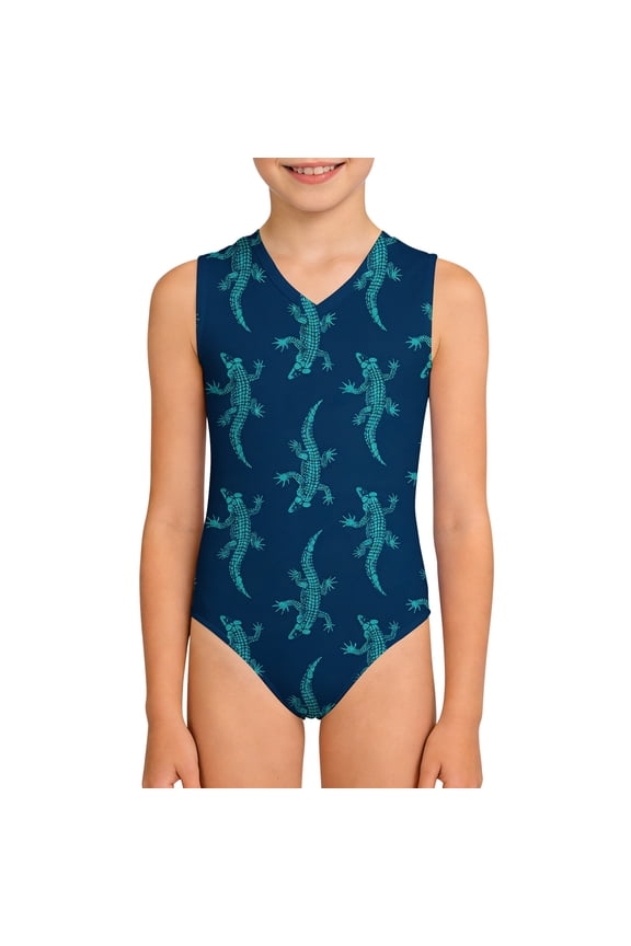 Girls Swimsuits One Piece Cartoon Print Gymnastics Leotard Crew Neck for Beach Bathing Suits for Girls Navy 9 Years-10 Years