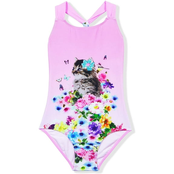 Girls Swimsuits One Piece Crossback Swimwear Beach Bathing Suit 3-14 Years