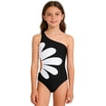 thumbnail image 1 of Girls Swimsuits One Shoulder Floral Print One Piece High Elasticity Bathing Suit for Big Kids Teens Black 9 Years-10 Years, 1 of 7