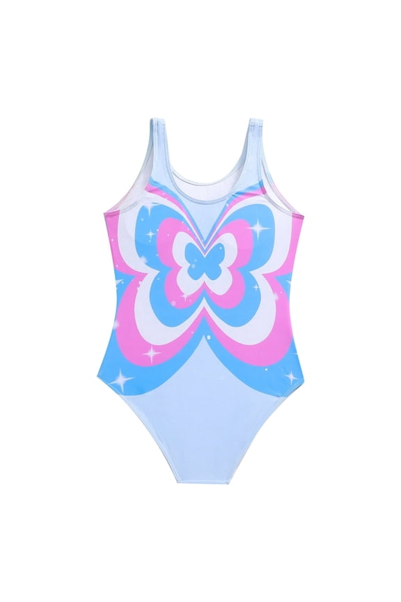Girls Swimsuits Printed Bathing Suit Beach Outdoor Swimming Sports Active Wear Age 8 12 Years Durable Stretch Swimwear Light Blue