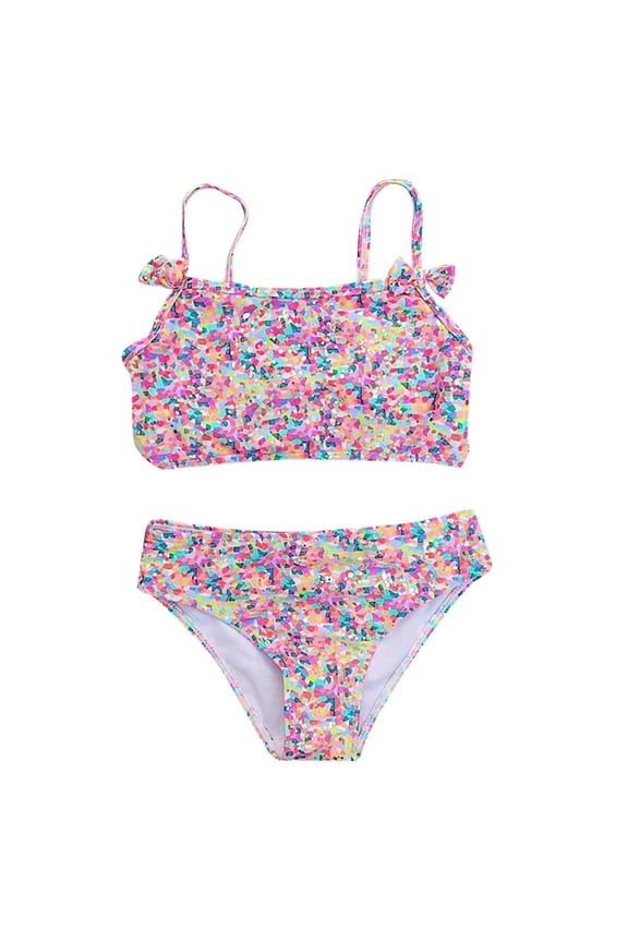 Girls Swimsuits Rash Guard Set Size 2 For 2 Years-3 Years Bow Floral Strap Beach Swimwear Bikini Set Girls Bathing Suits