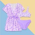 thumbnail image 1 of Girls Swimsuits Set 3 Piece Bikini Bathing Suit Set with Cover up Top Flower Girls Bathing Suit Size 6-7 Years, 1 of 4