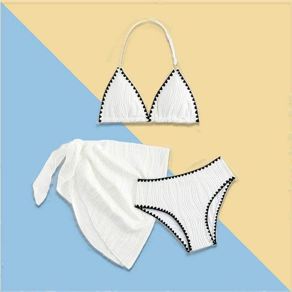 Girls Swimsuits Set 3 Piece Summer Bikini Set with Cover up Skirt Solid Girls Bathing Suits Size 8Y