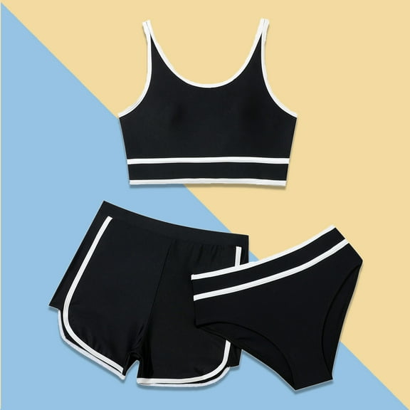 Girls Swimsuits Set 3 Piece Cute Tankini Swimsuits Set with Cover up Shorts Sport Bathing Suits For Girls 12-14