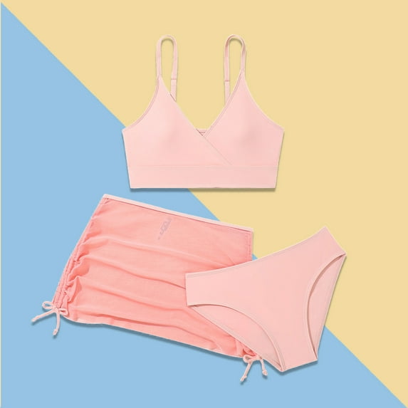 Girls Swimsuits Set 3 Piece Summer Bikini Swimwear Set with Skirt Cover up Solid Girls Bathing Suits Size 9-10 Years