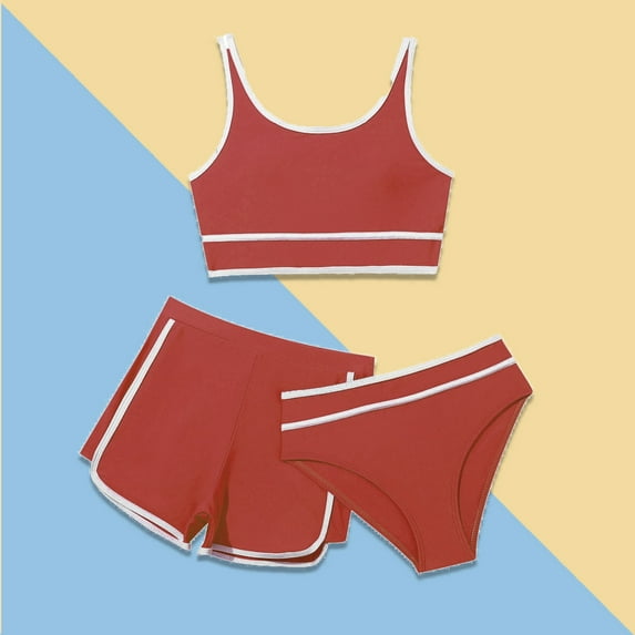 Girls Swimsuit Set 3 Piece Bikini Set with Cover up Shorts Sport Bathing Suit For Teens 9-10 Years