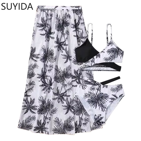 Girls Swimsuits Size 10-12 Cutout Bikini Set Adjustable Straps Girls Swimwear Tankini 3-Piece Cute Pattern Print Bathing Suit