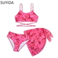 thumbnail image 1 of Girls Swimsuits Size 10-12 Rash Guard Bikini Sets Spaghetti Strap Tankini Set 3pcs Cute Pattern Print Ruffle Bathing Suit, 1 of 7
