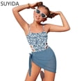 thumbnail image 1 of Girls Swimsuits Size 10-12 Ruched Side Bikini Bottoms Drawstring Bottoms Tankini 3-Piece Cute Pattern Print Girls Dress Up Clothes, 1 of 7