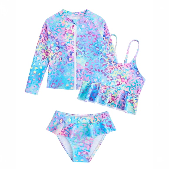 3PCS Toddler Girl Bathing Suit 4T Ruffled Swimsuit Girls with Long Sleeve Rash Guard