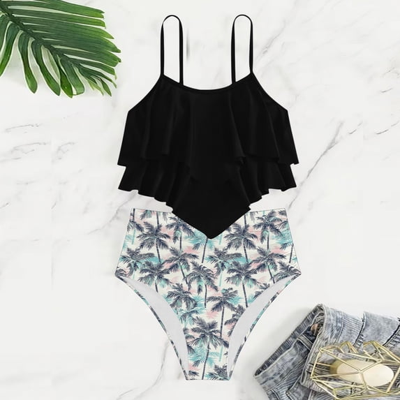 Girls Swimsuits Size 14-15 with Shorts Girl's 2 Piece Tankini Swimsuits Flowy Ruffle Flounce Floral Print Cute Bathing Suits