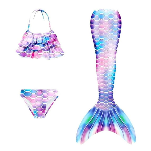 Girls Swimsuits Size 14-16 Colorful Ruffles Flounce Printed Bikini Set Bikini Fish Tail Set Bathing Suit Bikini Set with Fishtail,12-13 Years,X2-Blue