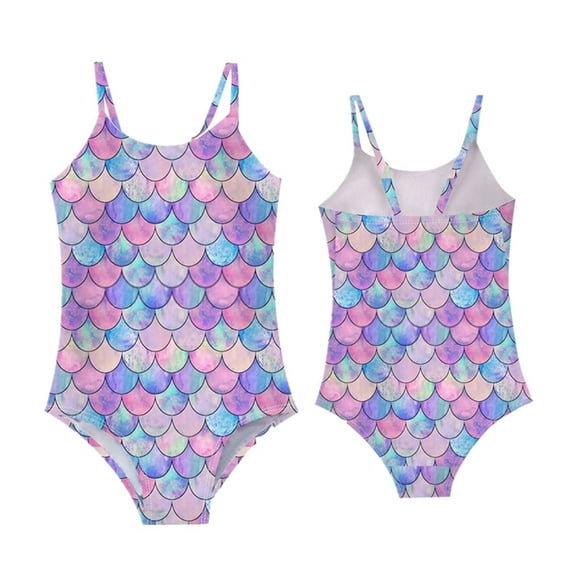 Girls Swimsuits Size 14-16 Colorful Ruffles Flounce Printed Bikini Set Bikini Fish Tail Set Bathing Suit Summer Beach Swimwear