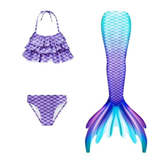 Girls Swimsuits Size 14-16 Colorful Ruffles Flounce Printed Bikini Set Bikini Fish Tail Set Bathing Suit Bikini Set with Fishtail 130(8-9 Years) A2-