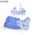 thumbnail image 1 of Girls Swimsuits Size 14-16 Cut Out Bikini Sets Drawstring Bottoms Girls Swimwear Tankini 3 Pieces Ruched Color Block Bathing Suit, 1 of 7