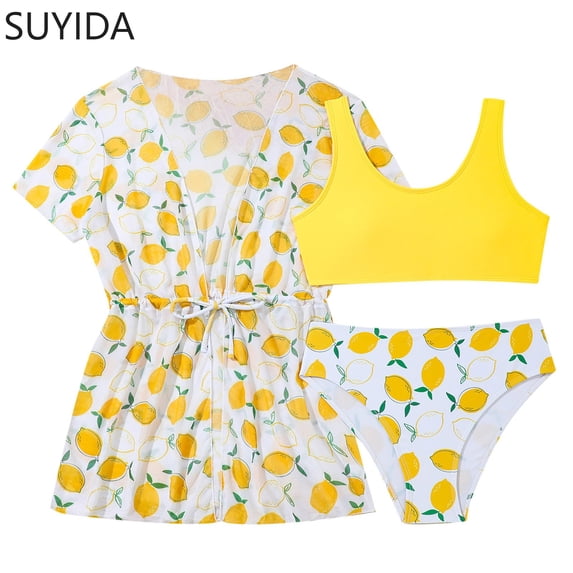 Girls Swimsuits Size 14-16 Cute Ruffle Bikini Set Adjustable Straps Tankini with Shorts 3 Pieces Contrast Trim Girls Bathing Suit