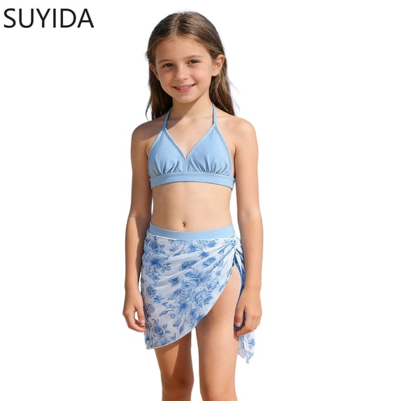 Girls Swimsuits Size 14-16 Cute Ruffle Bikini Top Drawstring Bottoms Tankini 3 Piece Tropical Printed Bathing Suit for Girls