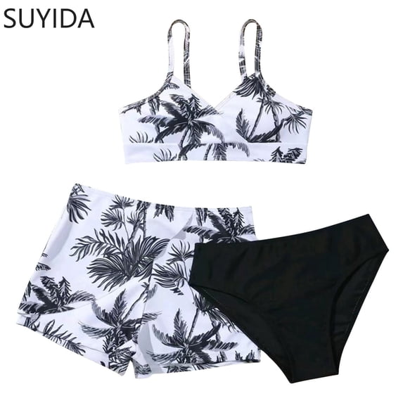 Girls Swimsuits Size 14-16 Cutout Girls Bikini Adjustable Straps Tankini Set 3-Piece Allover Printed Girls Bathing Suit