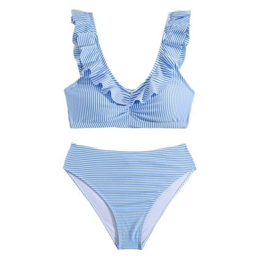 Girls Swimsuits Size 14-16 Girl's 2 Piece Striped Bathing Suit Ruffle Summer Bikini Swimsuit Set 12-13 years