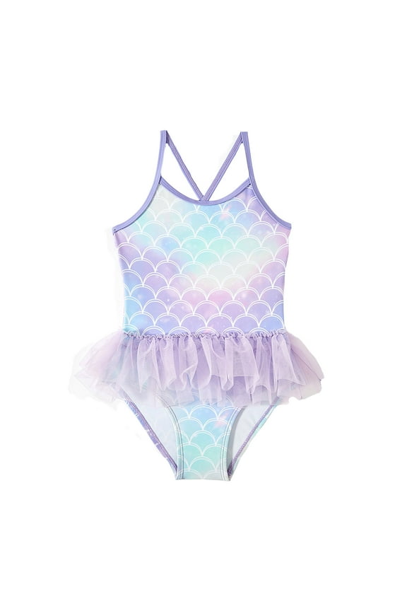 Girls Swimsuits Size 14-16 Halter Girls Rash Guard Swimsuit Tiered Ruffle Fish Scale Print Bathing Suits Summer Beach Swimwear