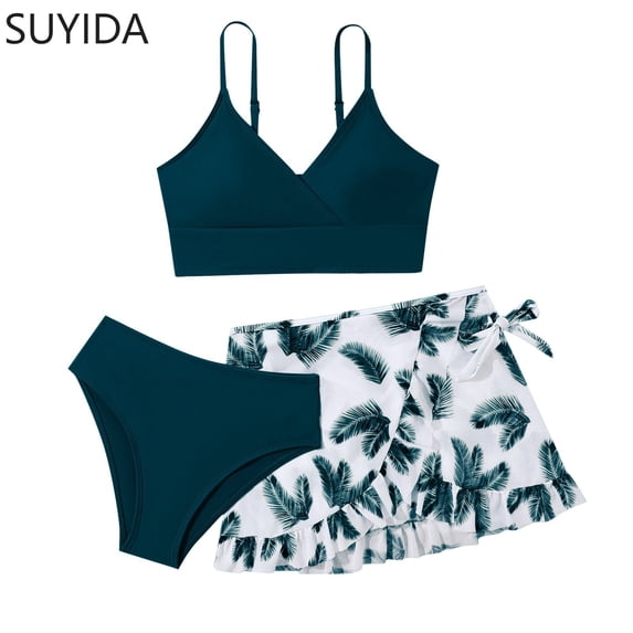 Girls Swimsuits Size 14-16 Rash Guard Girls' Swimwear Bikini Drawstring Bottoms Girls Swimwear Tankini 3-Piece Color Block Girls Bathing Suit size 12