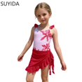 thumbnail image 1 of Girls Swimsuits Size 14-16 Ruffle Modest Bikini Adjustable Straps Tankini 3-Piece Cute Pattern Print Girl Bathing Suit, 1 of 7