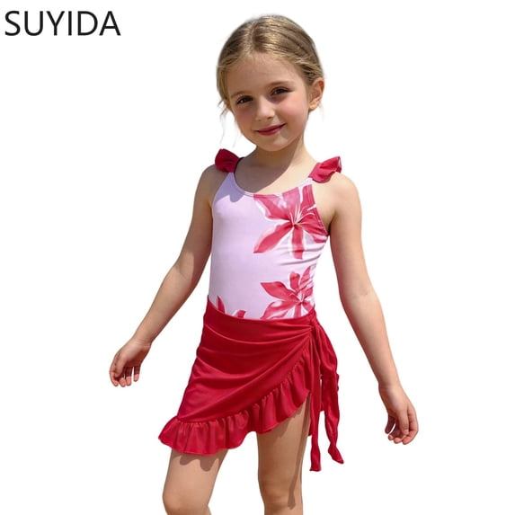 Girls Swimsuits Size 14-16 Ruffle Modest Bikini Adjustable Straps Tankini 3-Piece Cute Pattern Print Girl Bathing Suit