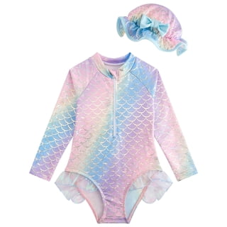 Girls One Piece Swimsuit Long Sleeve Rash Guard Swimsuit Cute Hat Bathing Suit girl Bathing Suit Set for 2-8 Years