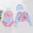 thumbnail image 1 of Girls Swimsuits Size 4-6Y Print Thin Strap One Piece Swimsuit with Swimsuit Jacket Swim Cap 3 Piece Bathing Suits for Girls, 1 of 4