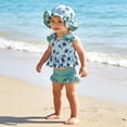 thumbnail image 1 of Girls Swimsuits Size 6-12M Bathing Suit Sleeveless Bikini Top Ruffle Shorts with Hat Beach Toddler 3 Piece Swimwear, 1 of 9