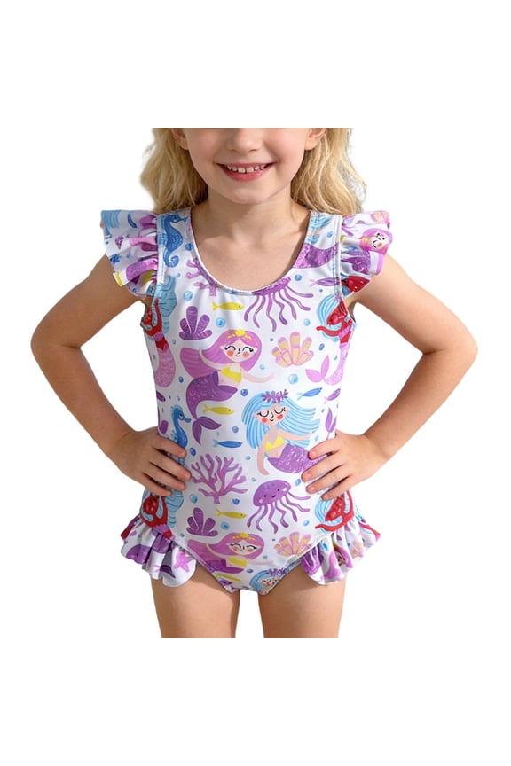 Girls' Swimwear Long Sleeve Swimsuits for Girls Cartoon Printed Sun Bathing with Bikini Style
