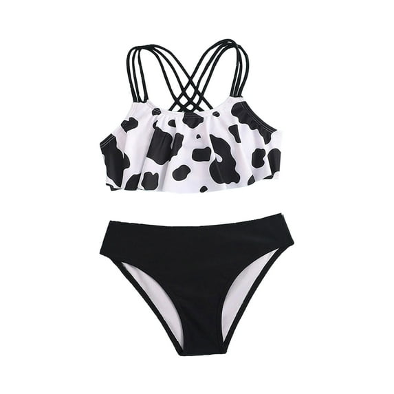 Girls Swimsuits Toddler 2 Piece Cow Prints Bikini Bathing Suit Briefs Bikini Beach Set Swimwear White