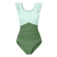 thumbnail image 1 of Girls Swimsuits Toddler Girls Swimsuit One Piece Cute Flutter Sleeve Ruched Waist Ruffle Trim Swimwear Teen Criss Cross Quick-Dry Bathing Suit, 1 of 5