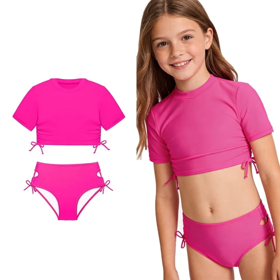 Girls Swimsuits Two Piece Bikini Set Adjustable Drawstring Bathing Suits Cute Little Girls Swimsuits Size 9-10 Years